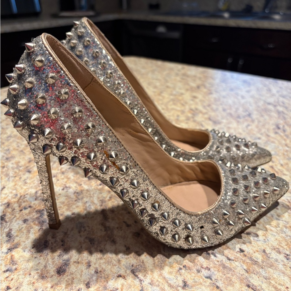 Studded Silver High Heels
